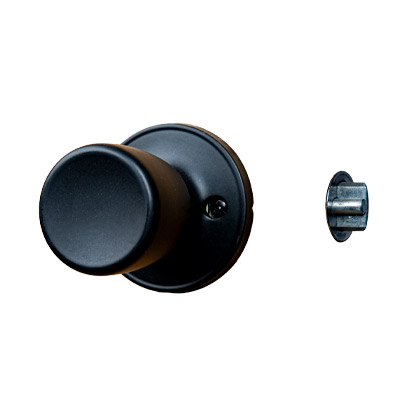 Matte black, round door knob with a separate latch