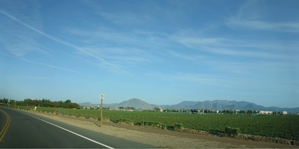 Residential hillside yard with oak trees and Southern California hills in Camarillo, California