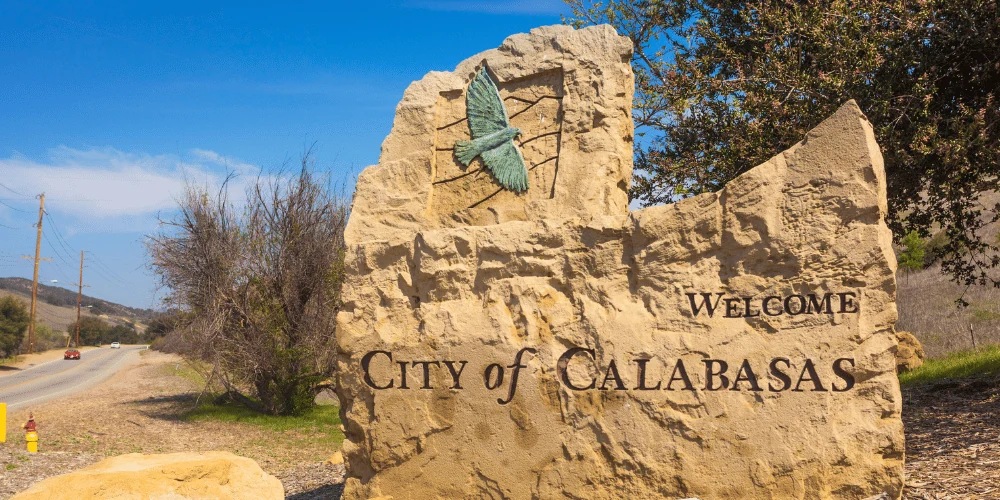 Hillside with oak trees and panoramic views in Calabasas, California