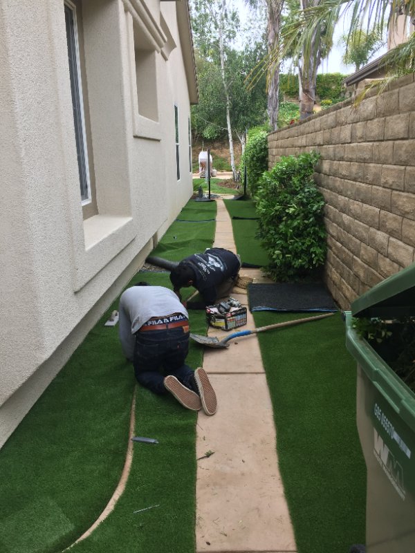 Low-Maintenance Artificial Turf Installation in Side Yard by Jessie Flores Landscape Co. in Thousand Oaks, CA