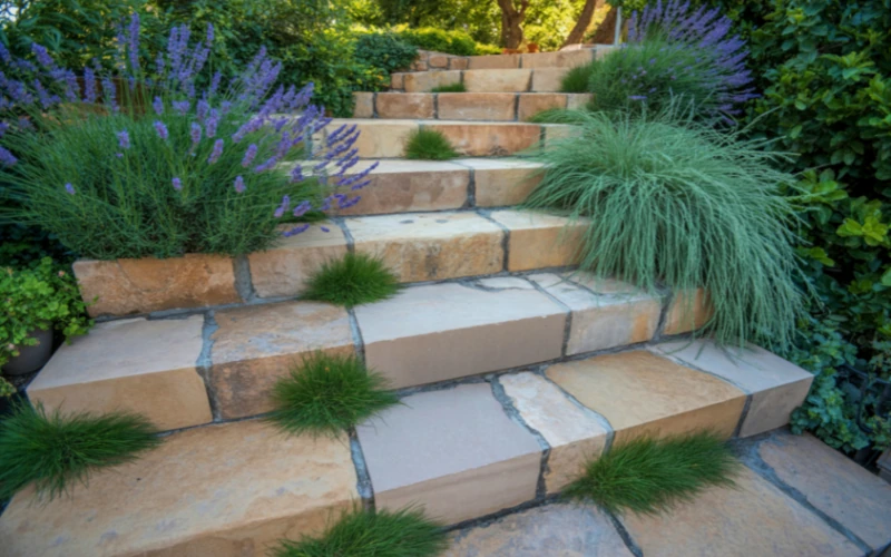 Hardscape tile stair installation in Thousand Oaks by Jessie Flores Landscape Co.