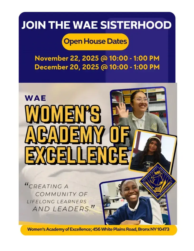 Women's Academy of Excellence open house flyer with student photos