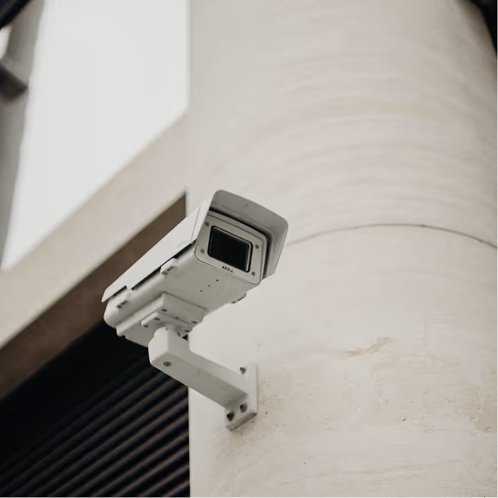 A close-up photo of a security camera