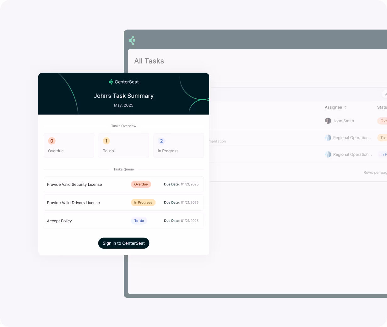 Centerseat's Dashboard