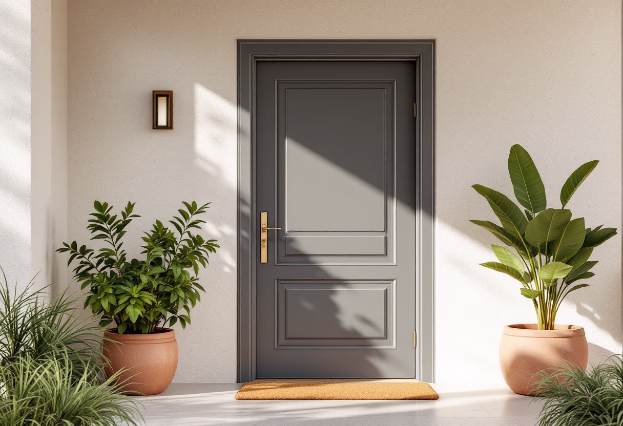 [background image] image of a front door with a welcome mat (for a cleaning service)