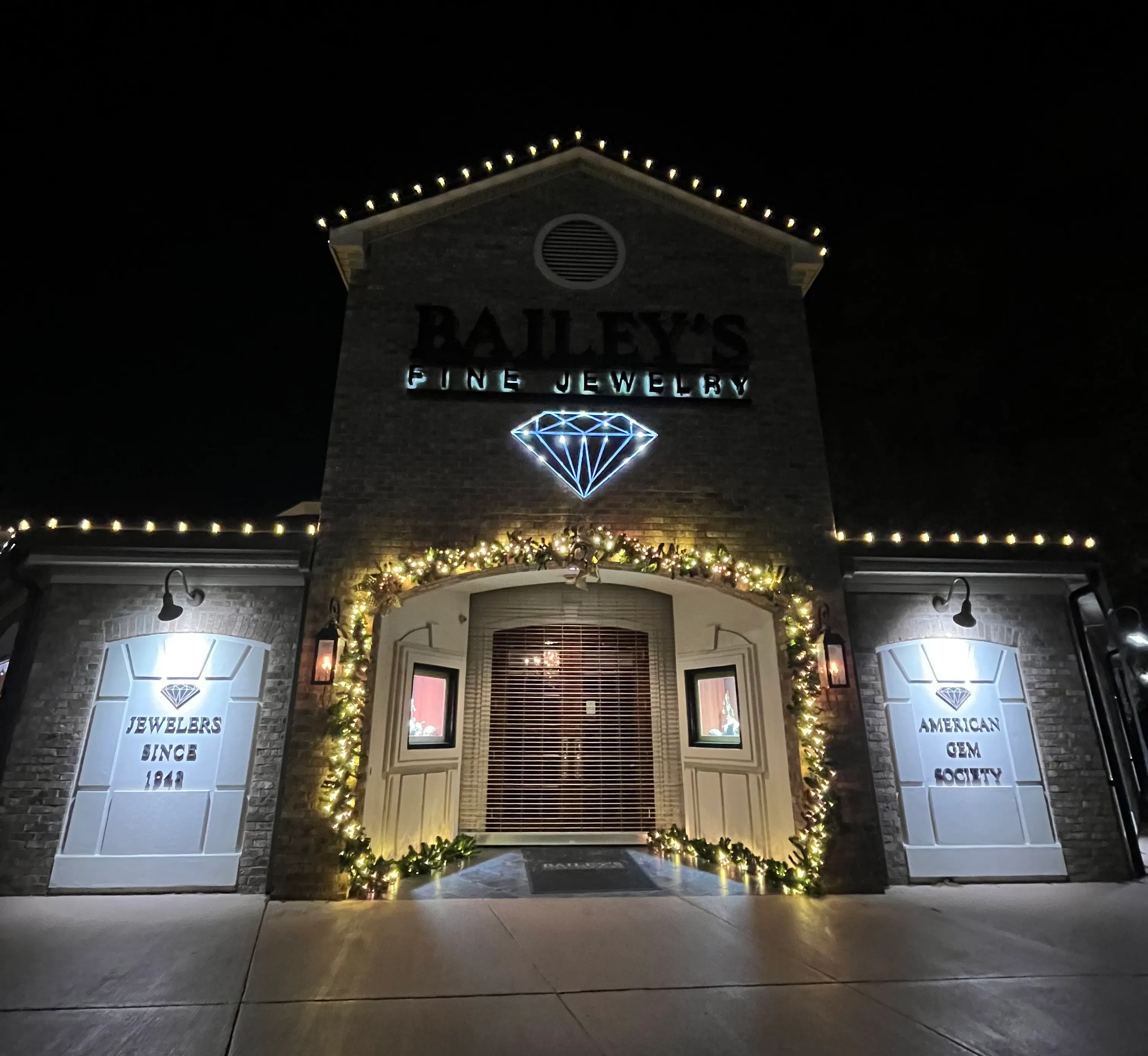 Bailey's jewelry with Christmas lights installed by Walston Evans