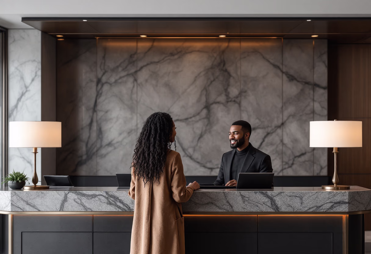 image of a person asking a question at an information counter (for a mobility and transportation)