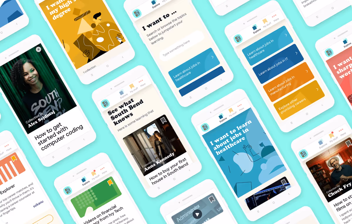 A grid of phone screen mockups of Bendable