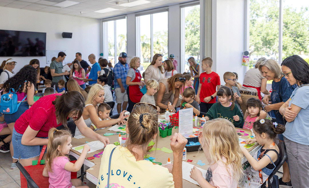 Family artmaking in the VBMA art studios