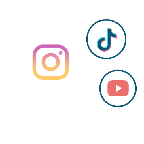 A teal focused magnifying glass with it magnifying instagram because instagram is the most used platform for this for sure i think and then tik tok comes next thats why it's closer to the magnifying glass than the youtube logo. note how they're bubbles.