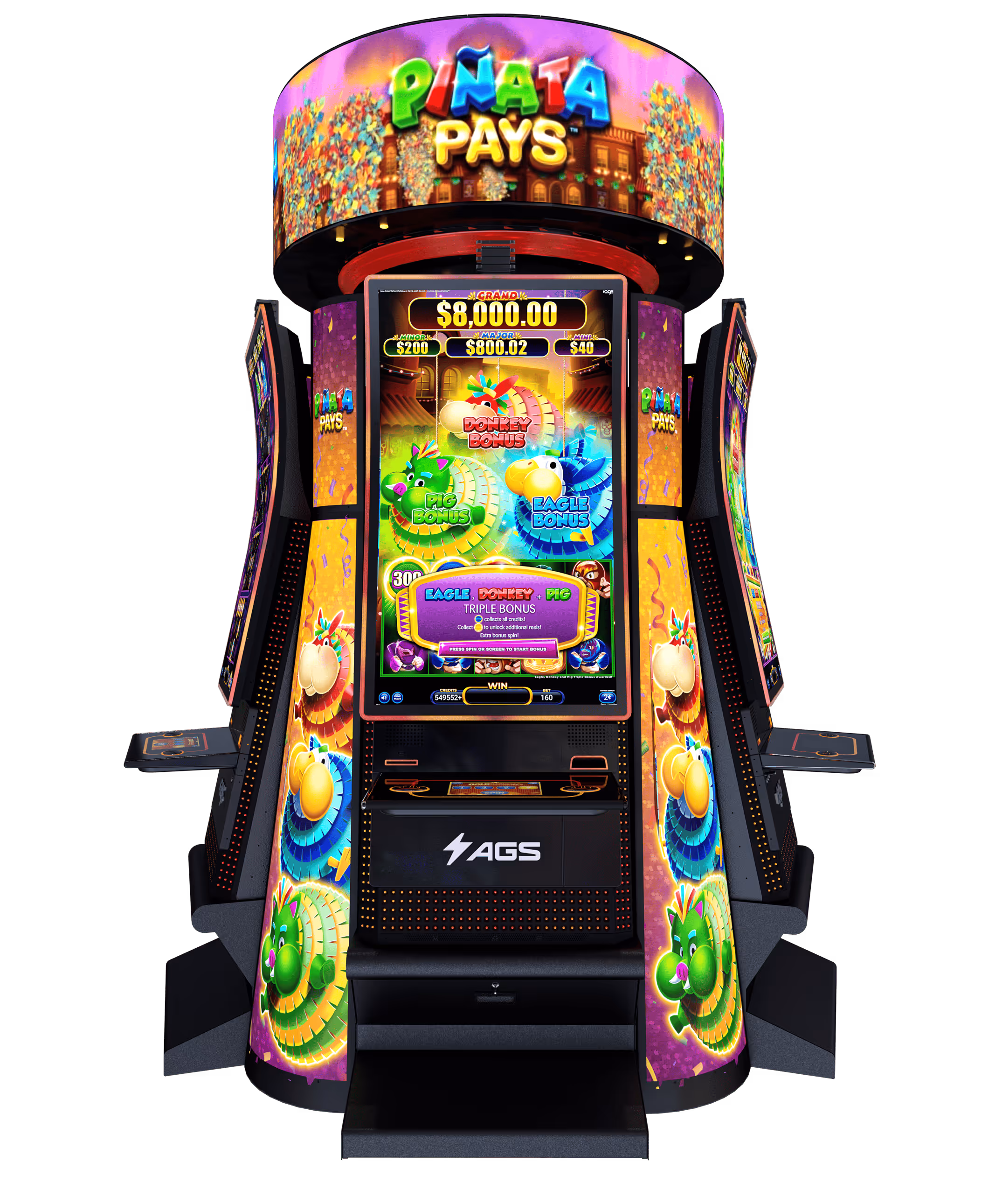 Colorful Pinata Pays casino slot machine with vibrant bonus screen