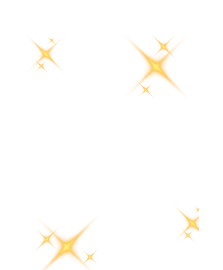 Sparkling yellow star-like light bursts scattered on white background