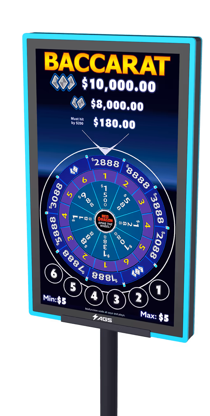 Baccarat casino game wheel with betting amounts and colorful sections