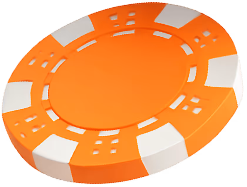 Orange and white poker chip with detailed segments