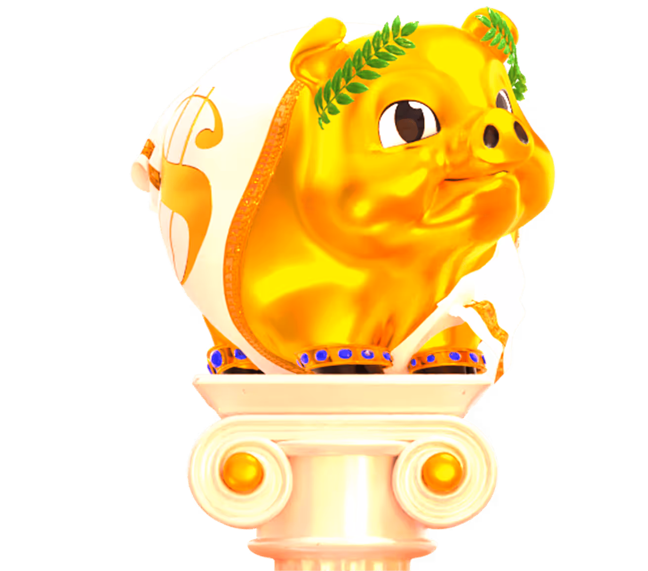 Golden snail with laurel wreath sitting on an ornate classical column