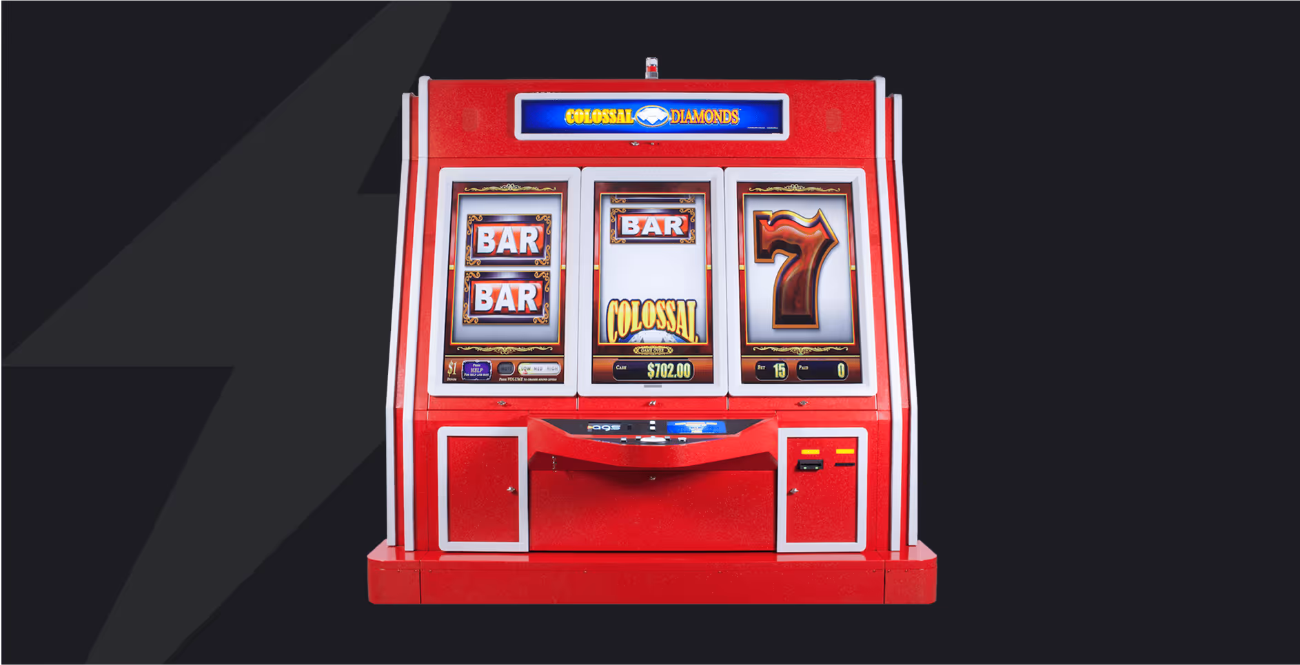 Red AGS Colossal Diamonds slot machine with BAR and 7 symbols