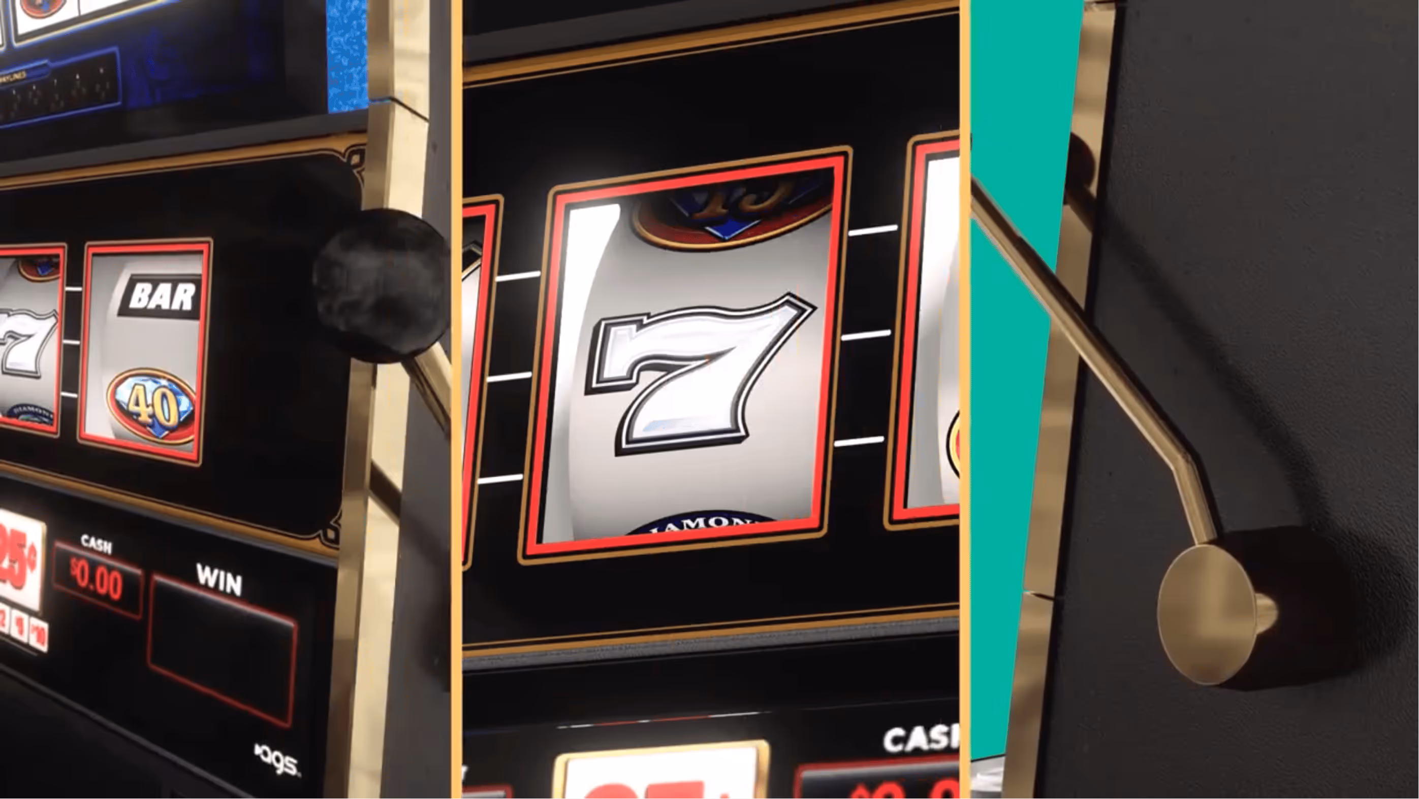 AGS slot machine with lucky number seven on spinning reel