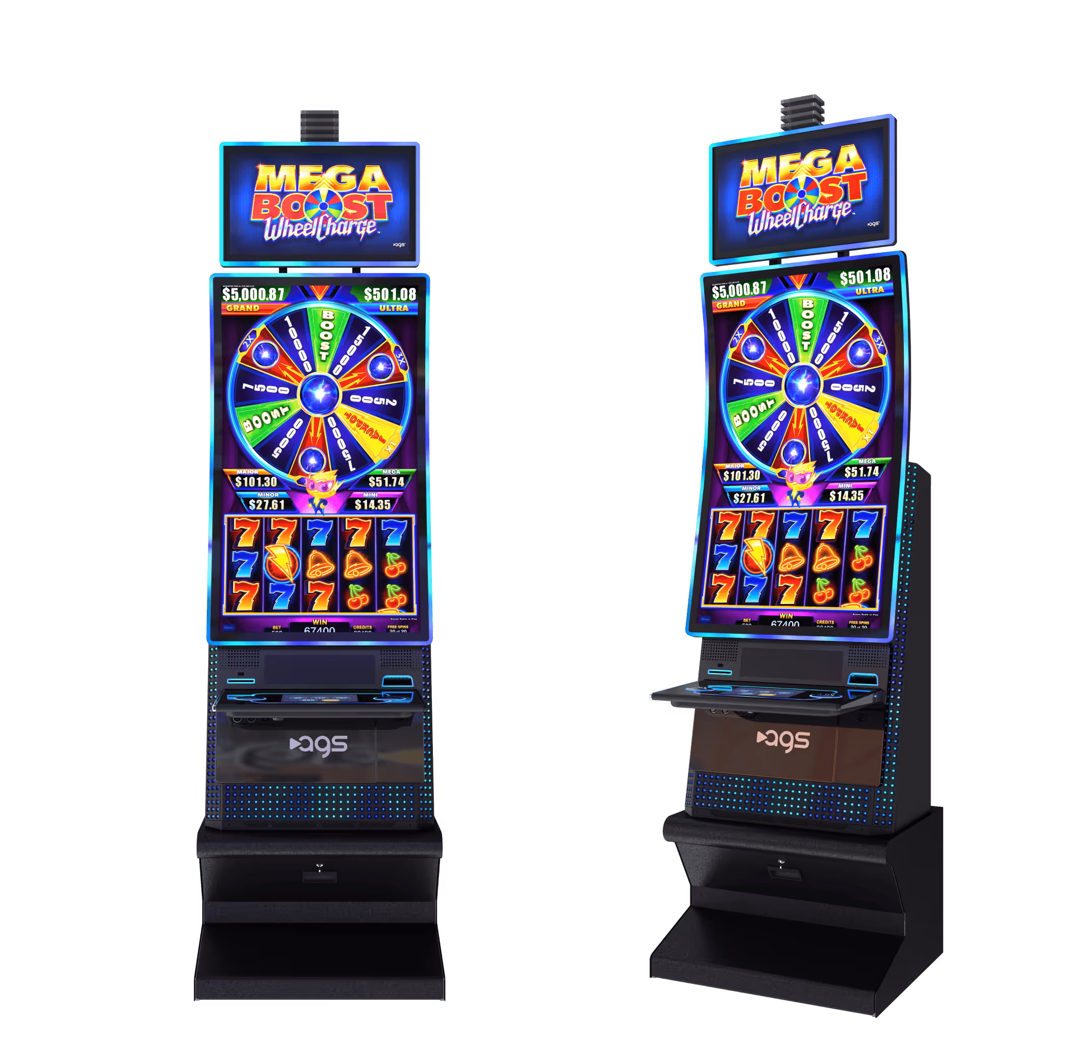 AGS Mega Boost Wheel Charge slot machine with colorful spinning wheel
