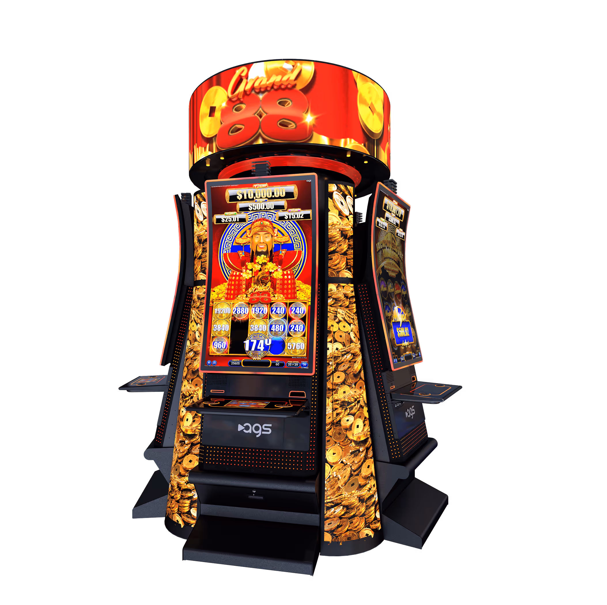 AGS Chinese-themed slot machine with golden coins and lucky symbols