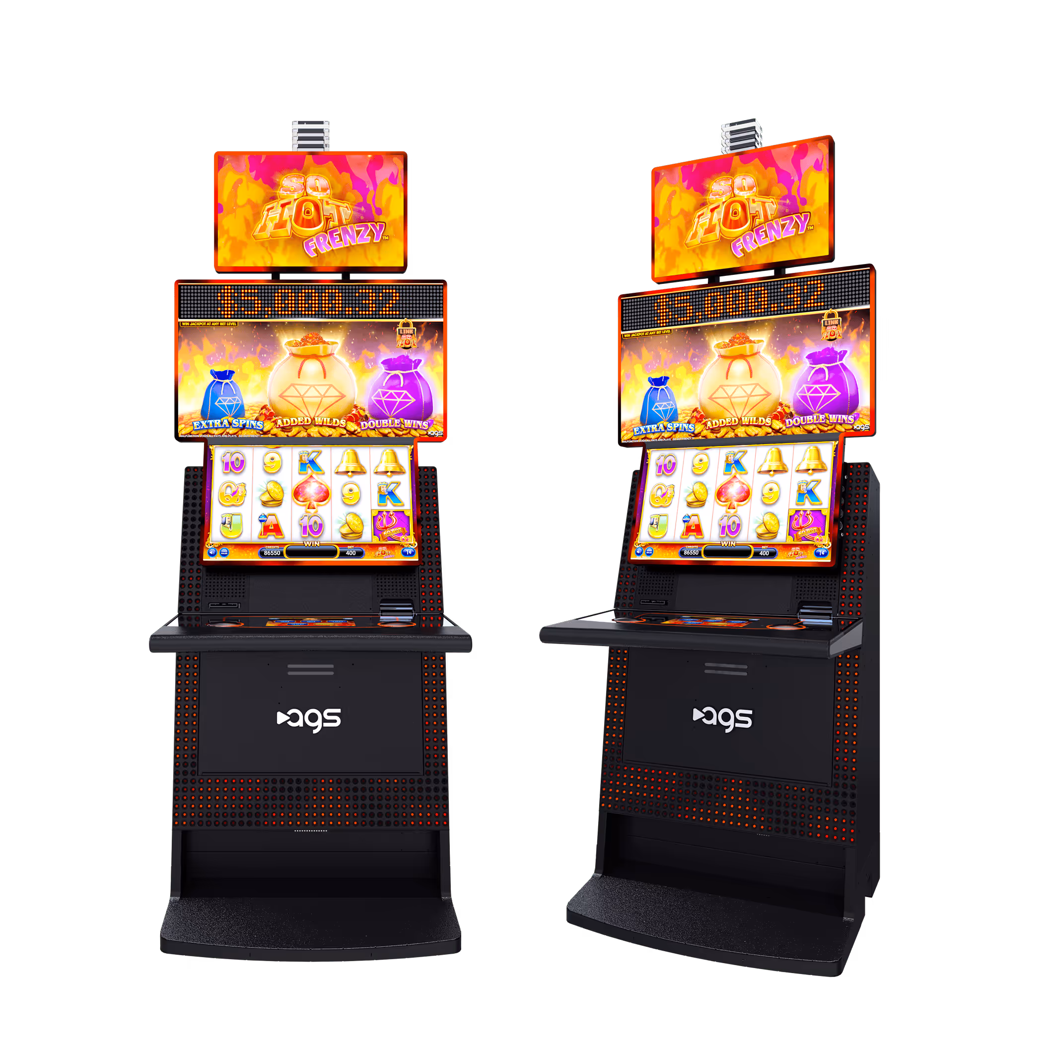 AGS Slot Machine Hot Frenzy game with colorful screens and bonus features