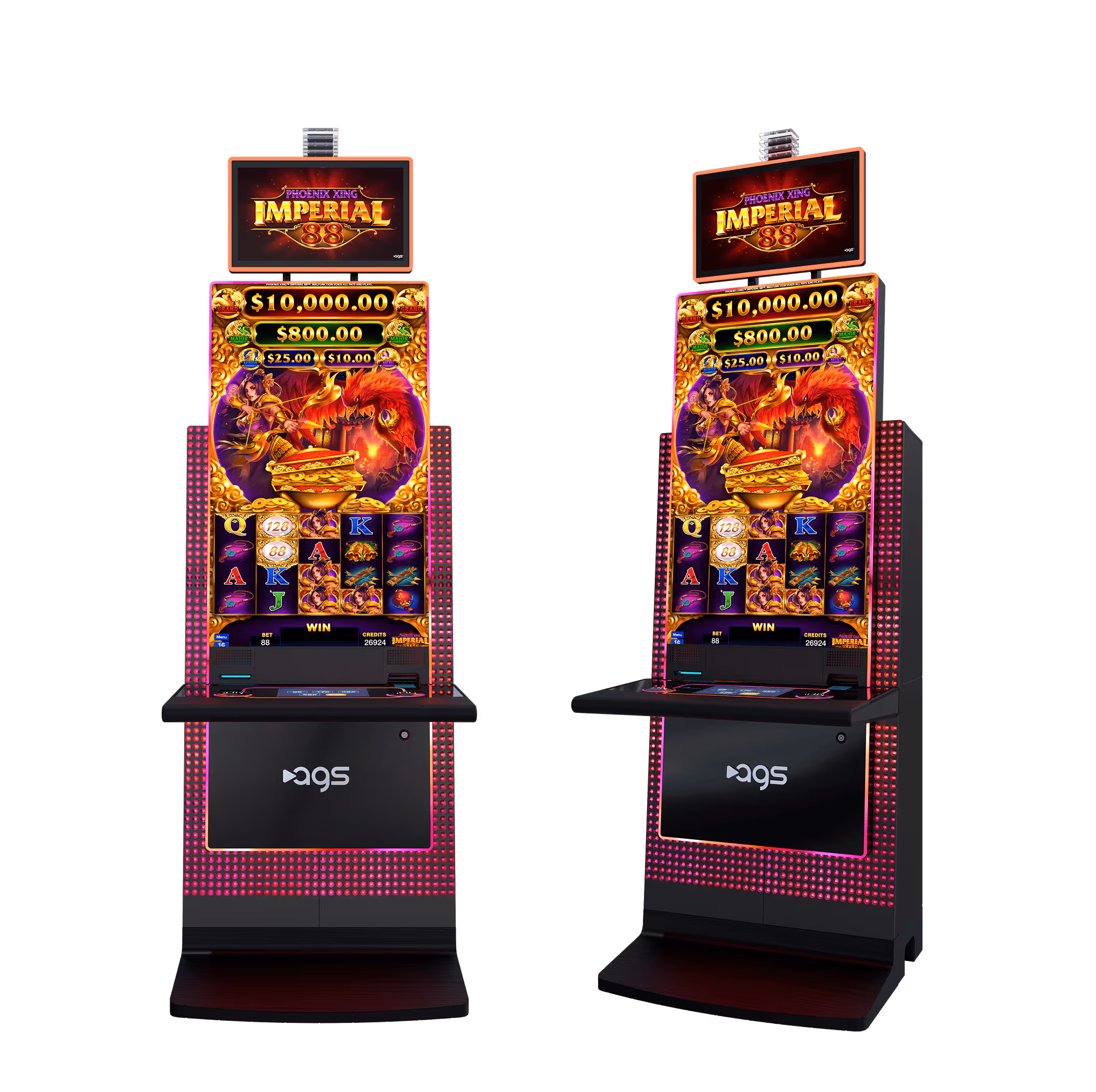 AGS Imperial slot machines with vibrant dragon-themed display and jackpot