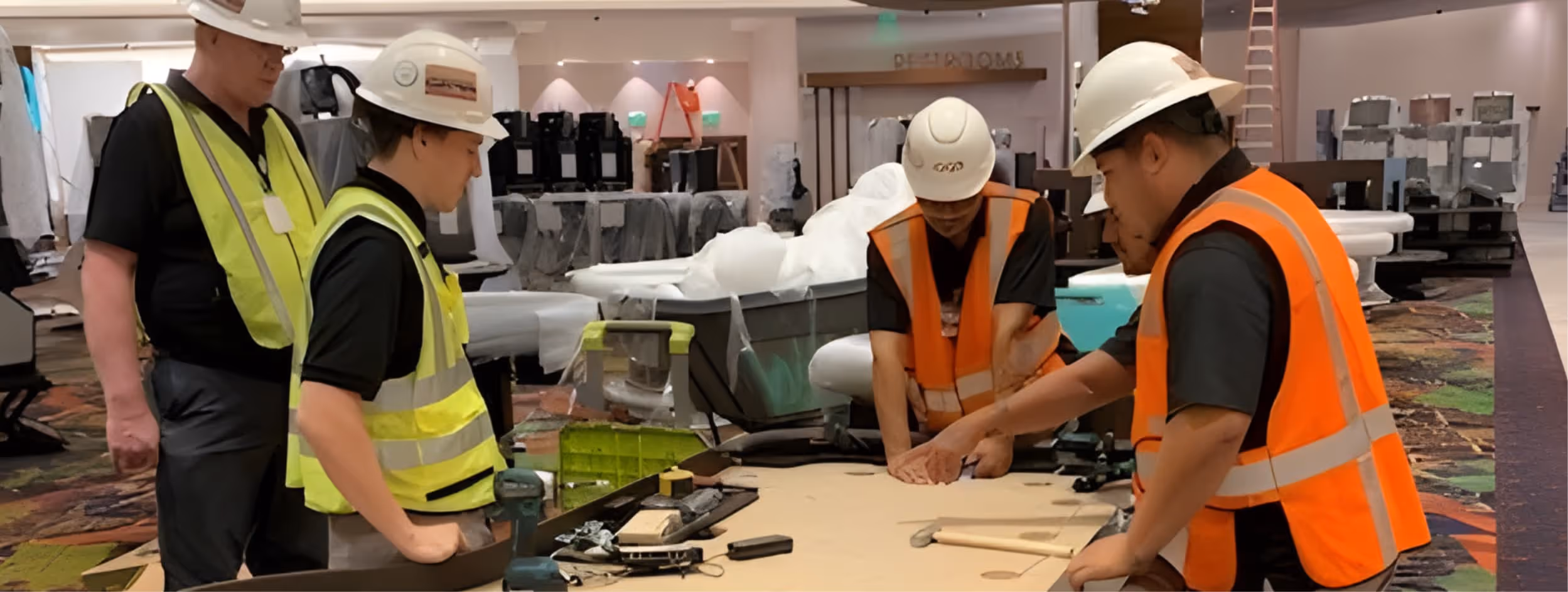 AGS construction workers collaborate on project with safety gear and tools