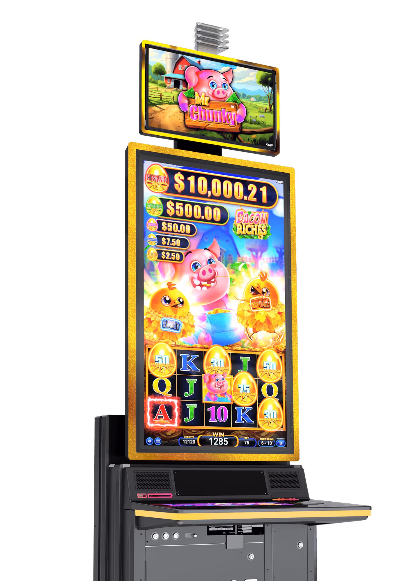 AGS Mr Chunky slot machine with cartoon pig and progressive jackpot display