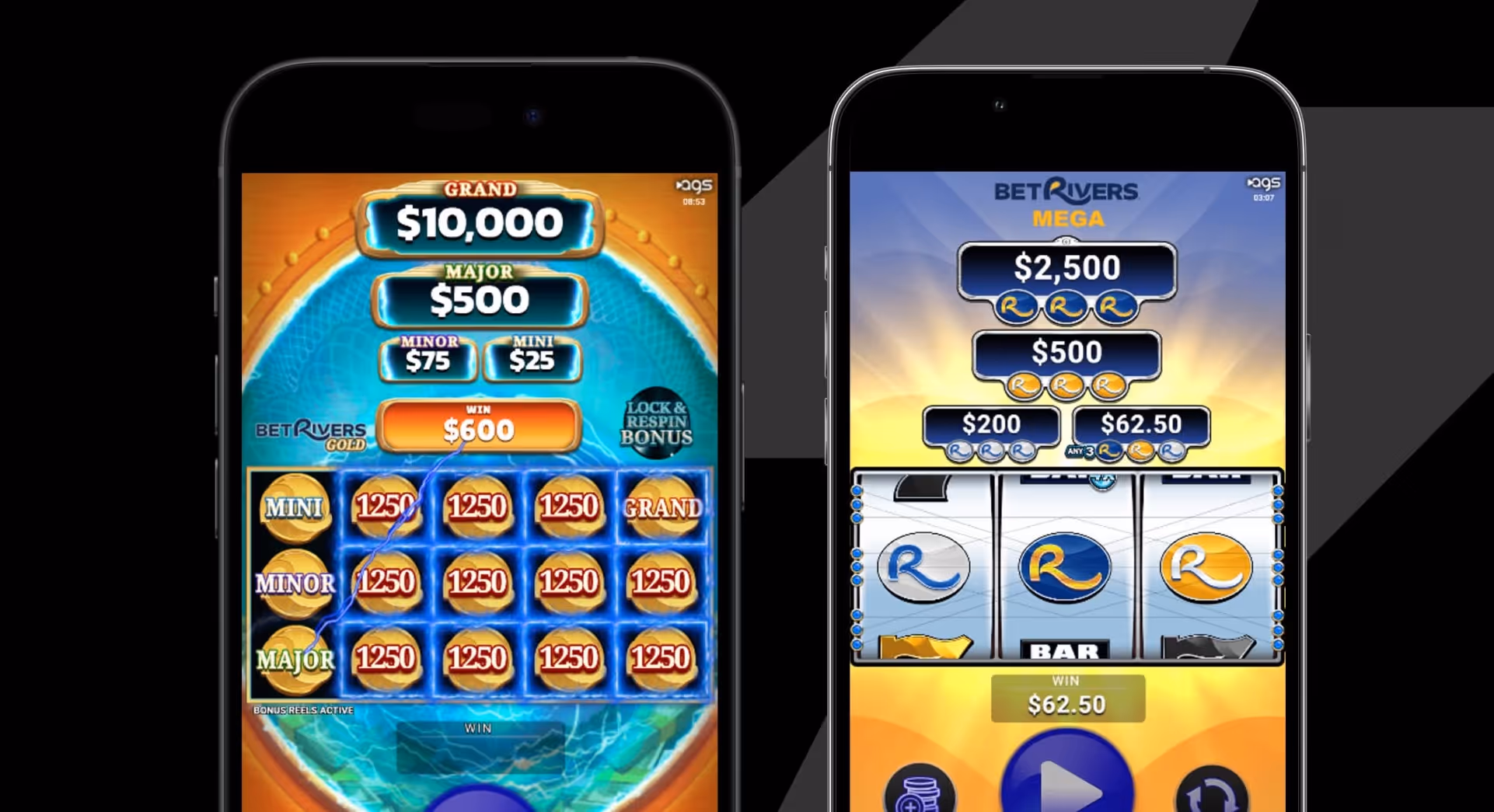 BetRivers AGS slot machine with multiple jackpot levels on smartphone screens