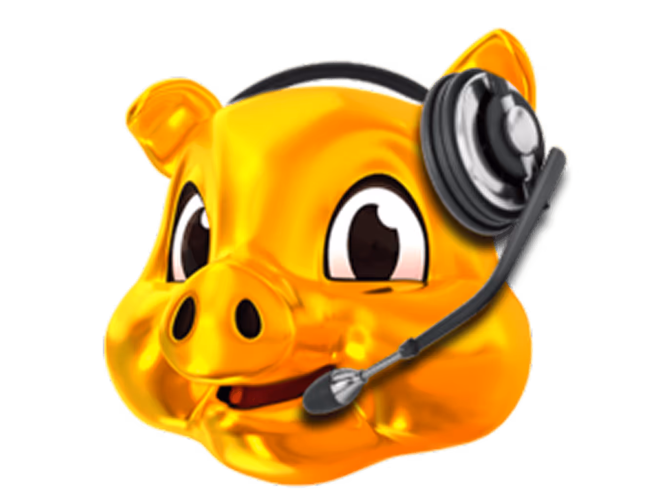 AGS yellow cartoon pig with headset, cute and friendly looking