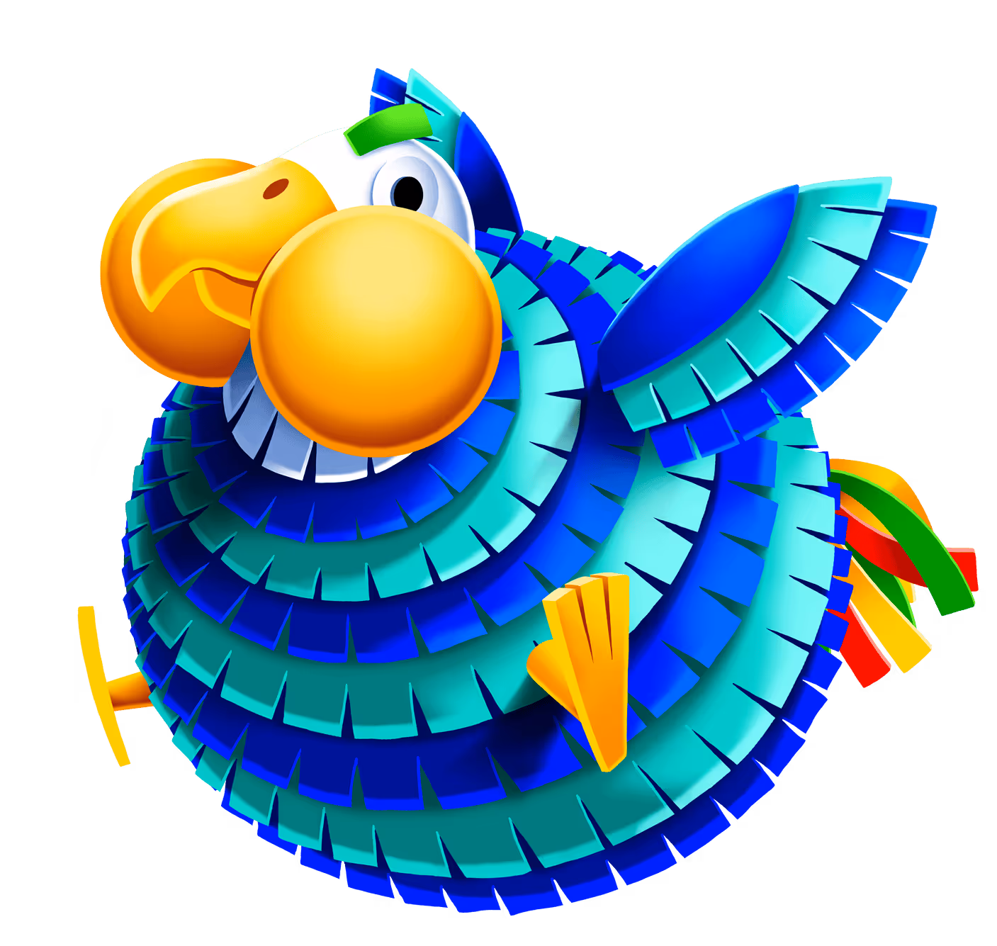 Colorful AGS parrot pinata with blue, green, and yellow feathers