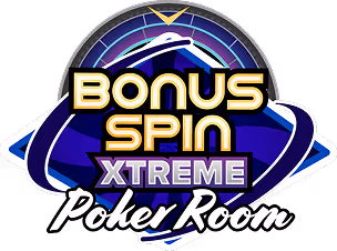 Logo of Bonus Spin Xtreme Poker Room with neon-style text and geometric shapes.