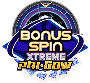Logo featuring a clock background with text Bonus Spin Xtreme Pai-Gow over a fan of playing cards.