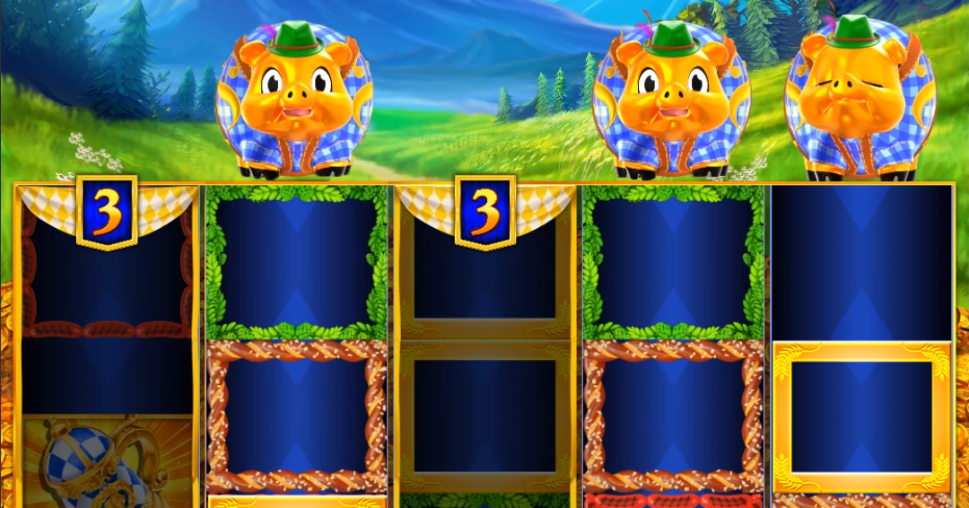 Slot machine screen featuring a muscular werewolf holding gold coins and a potion bottle, with colorful game symbols below and other slot machines in the background.