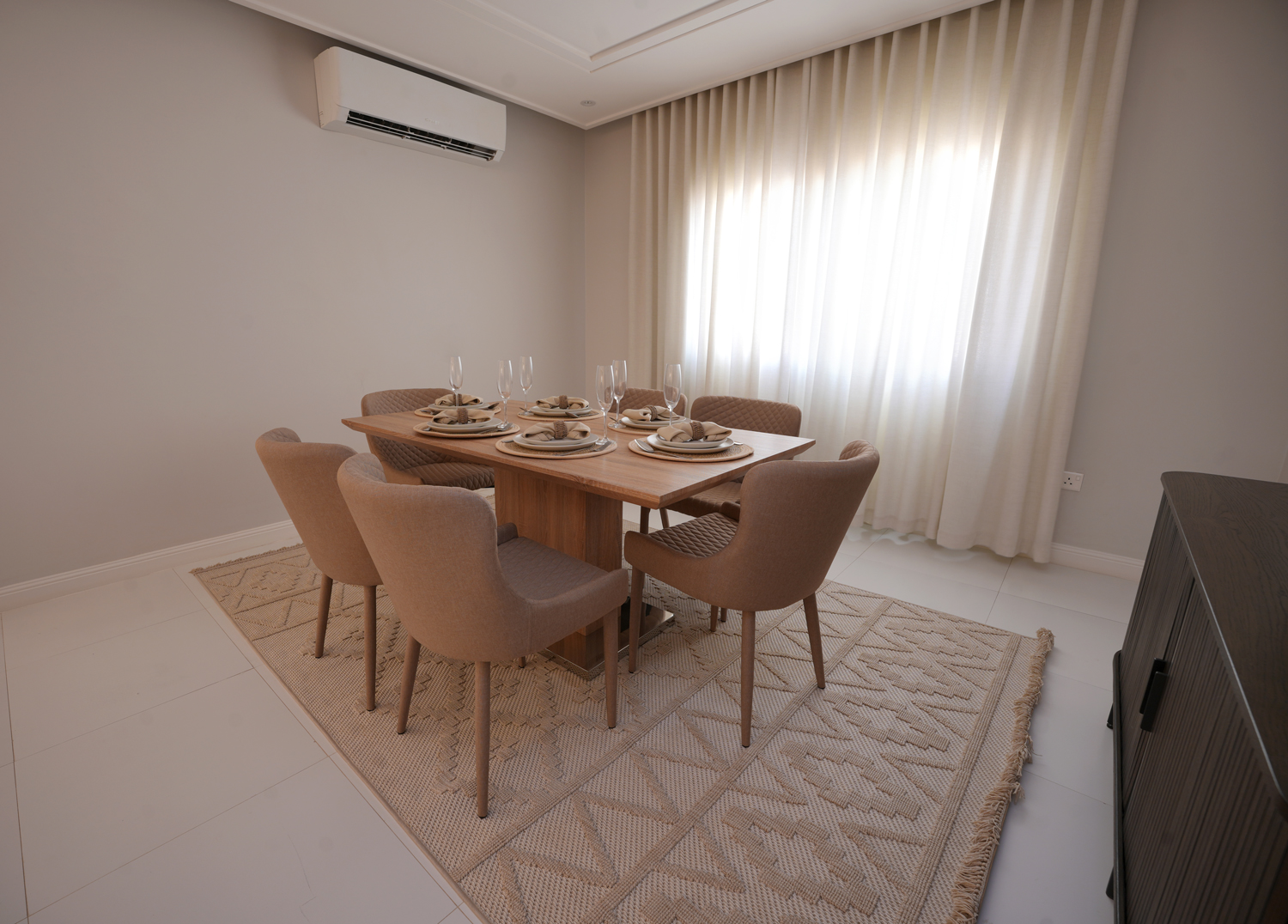 Modern dining area in staff housing at Creative Hospitality Compound in Saudi Arabia