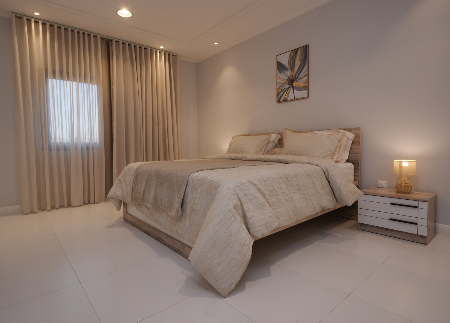 Modern furnished bedroom at Creative Hospitality Compound in Saudi Arabia staff housing
