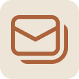 Icon of a brown outlined envelope with two stacked layers on a beige background.