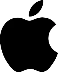 The iconic apple with a bite taken out of it symbolizes innovation and simplicity.