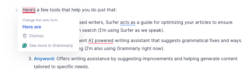 Me using Grammarly and Surfer to help draft this article