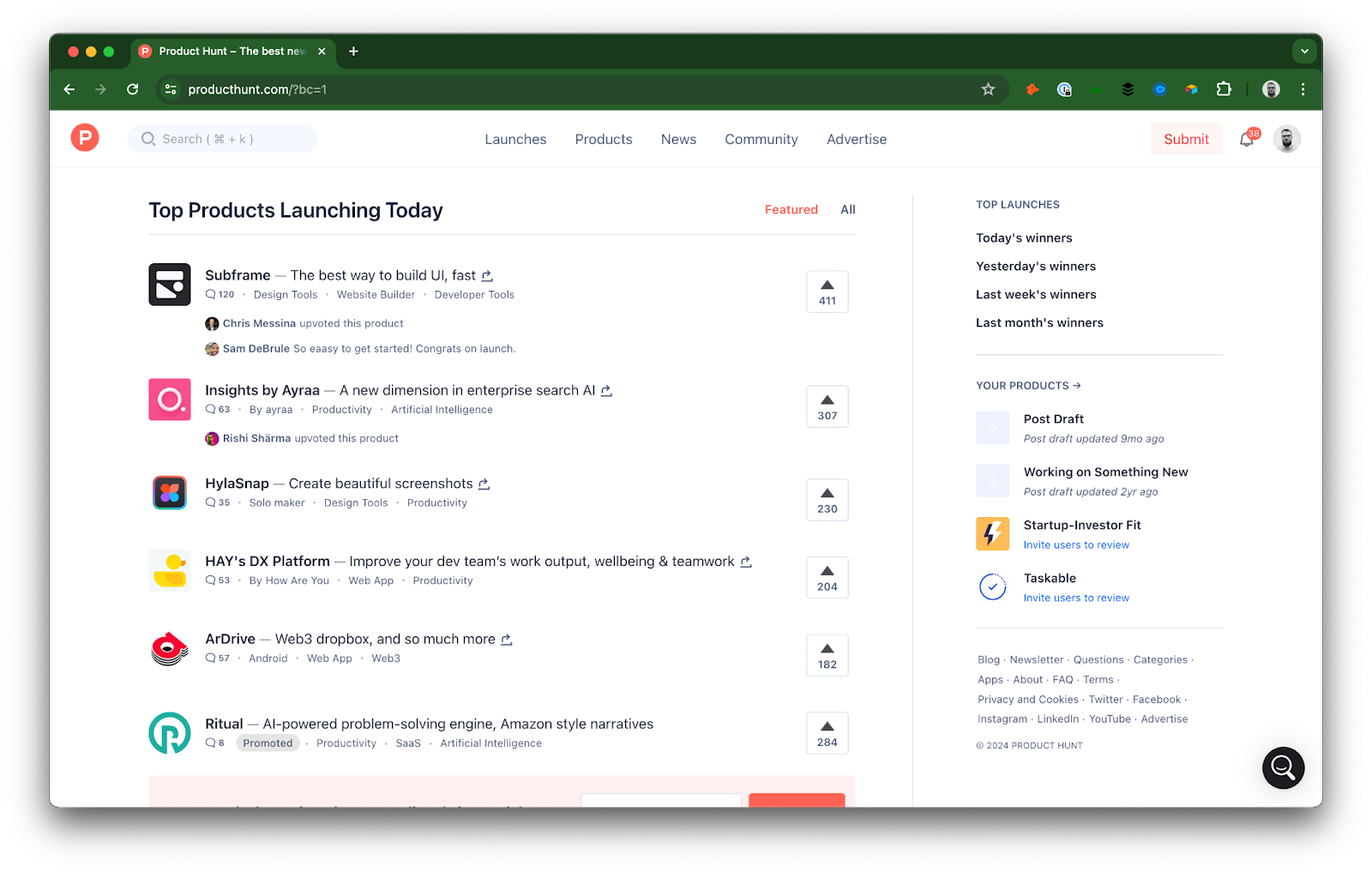 This is your goal - the front page of Product Hunt