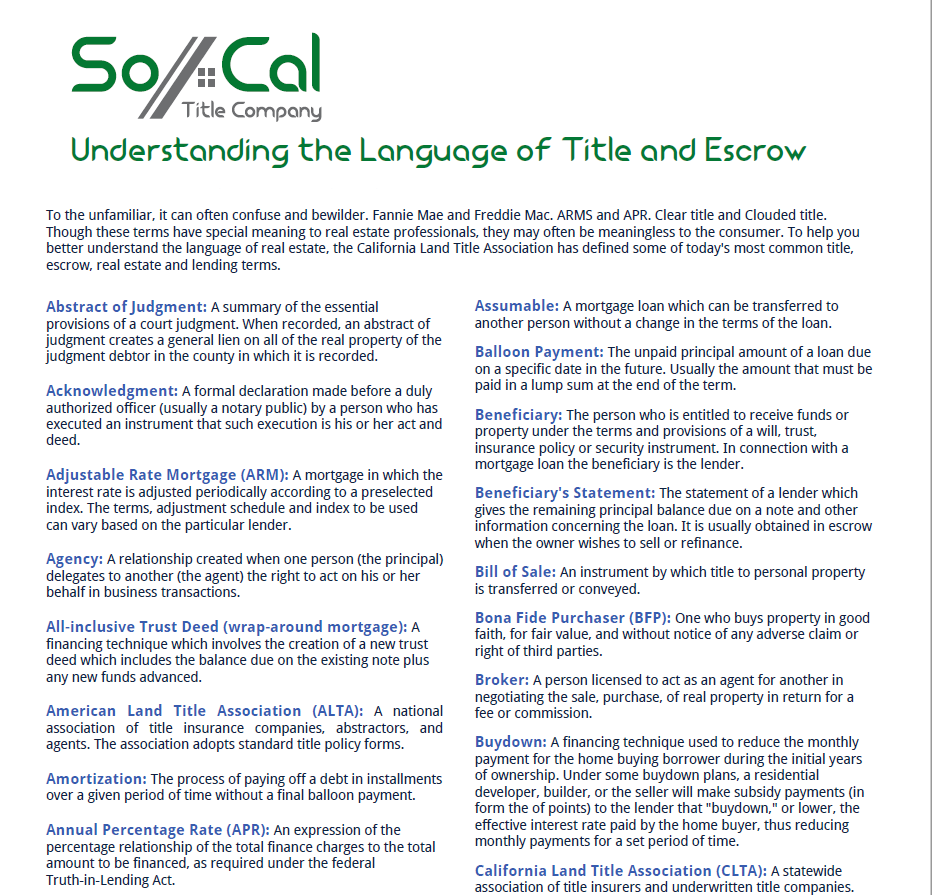 Escrow and Title Terminology