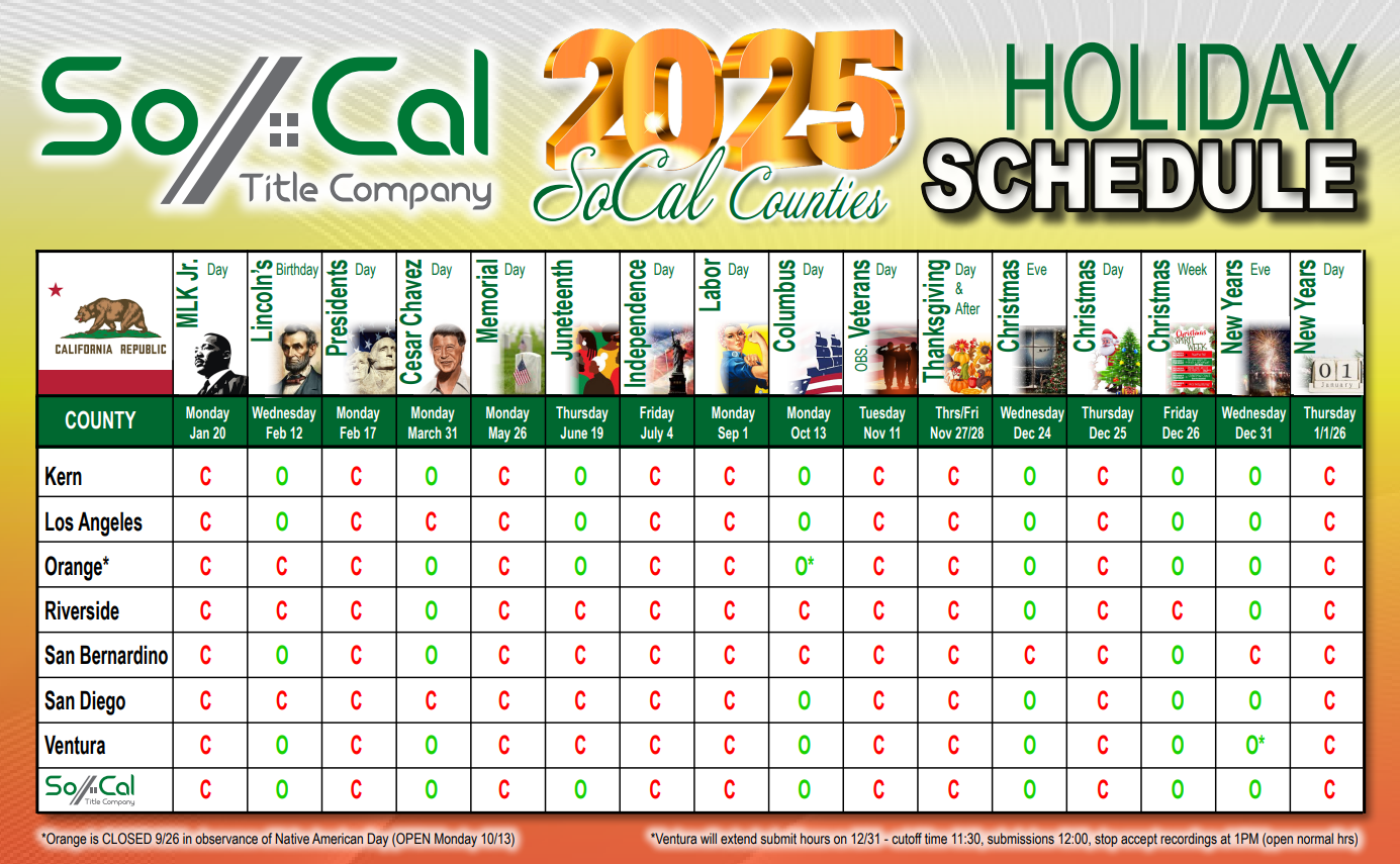 2025 Holiday Calendar-SoCal