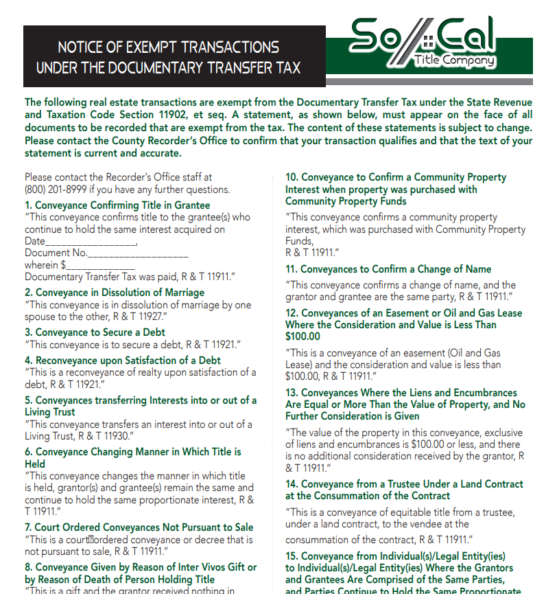 Transfer Tax Exemptions