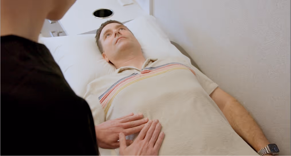 Man in Los Angeles undergoing advanced imaging and lab work to determine root cause of abdominal pain.