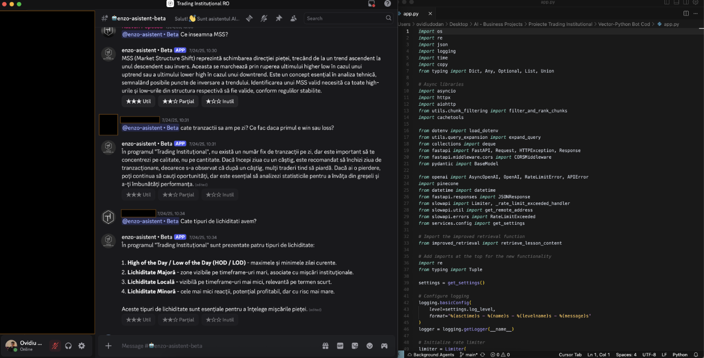 Internal Chatbot Python Made for a Trading Community