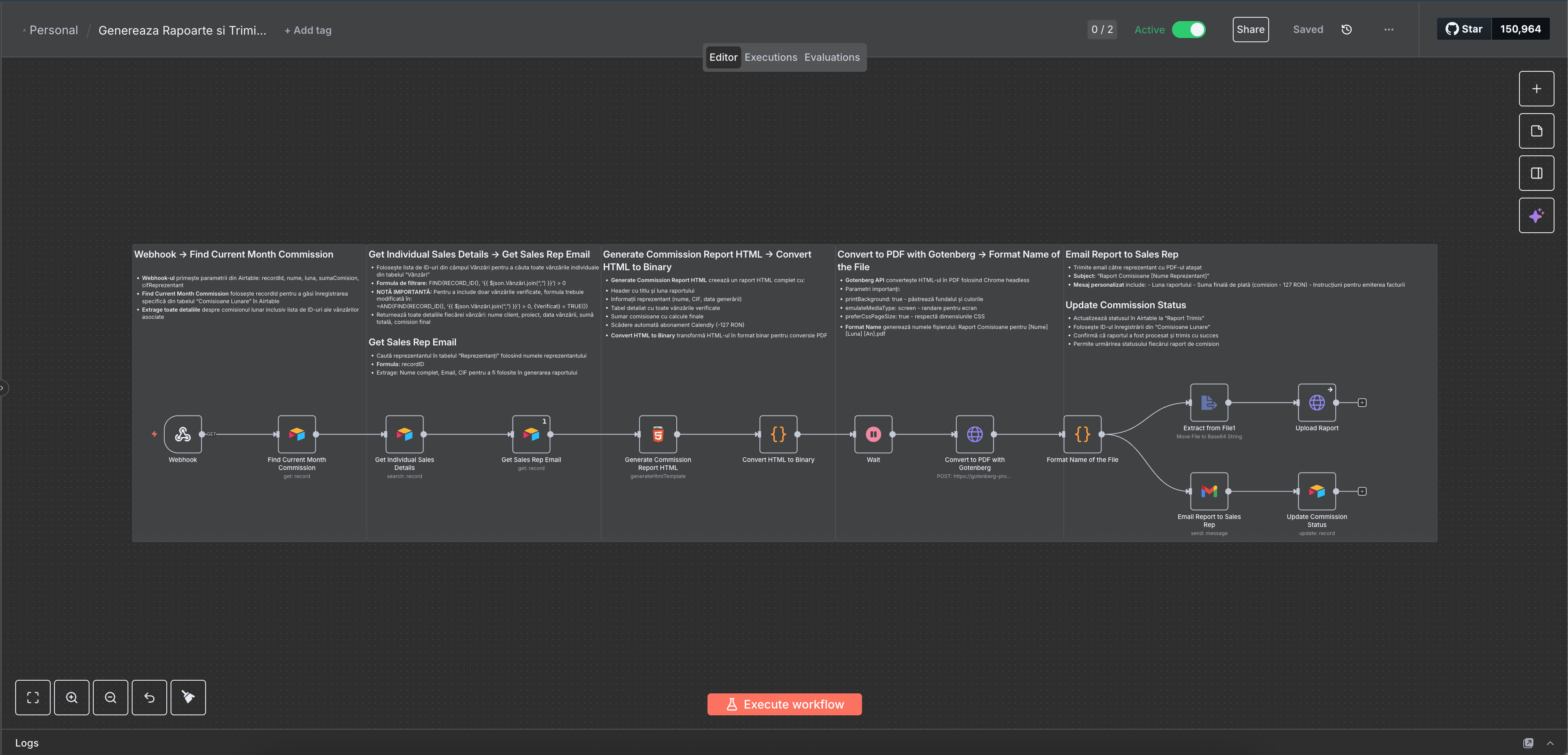 Generare automată rapoarte de comisioane (PDF + Email)