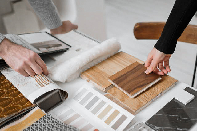 Aura Design & Remodel office in Orange County showcasing design materials