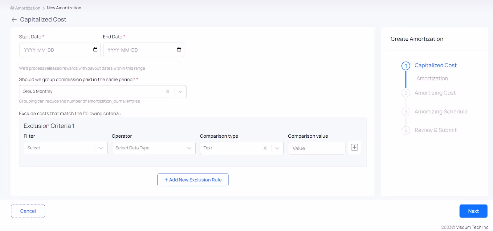 Steps to capitalize asc 606 sales commissions in Visdum