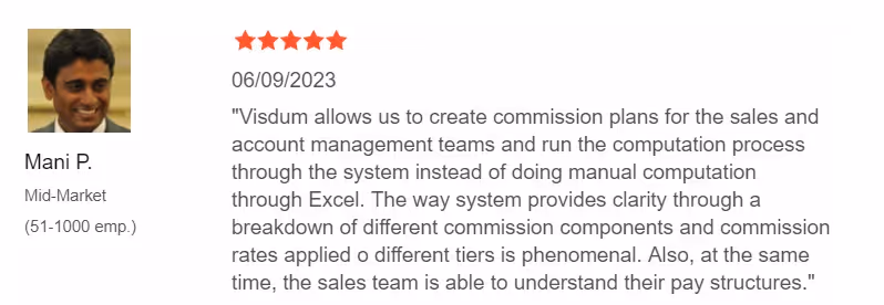 Visdum's review #1 under the sales compensation management software by G2.