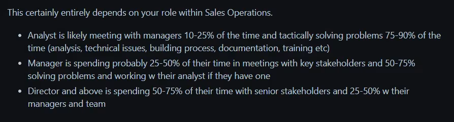 A person sharing their salesops experience on Reddit