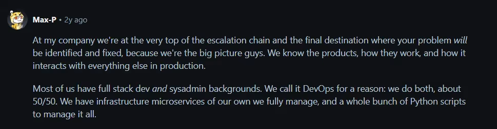 A person sharing their DevOps experience on Reddit